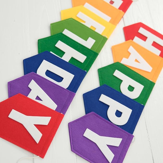 Felt Red Orange Yellow Green Blue Purple Happy Birthday Banner Birthday - Image 6