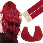 GOO GOO Tape in Hair Extensions Human Hair, Red, 20inch 30g 10pcs, Colored Tape ins Human Hair Extensions, Silky&Soft Invisible Tape Ins, Hair Highlighted for Party