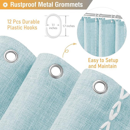 Fog Blue Boho Farmhouse Linen Heavy Duty Cloth Shower Curtain, 72x72 | 330GSM - Image 5