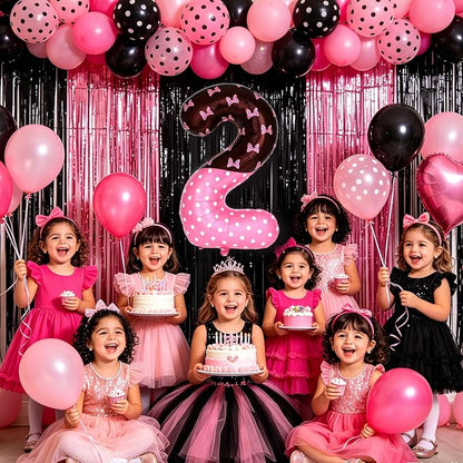 40 Inch Pink Cartoon Mouse Number 2 Balloon, Birthday Party Decorations | Black - Image 2