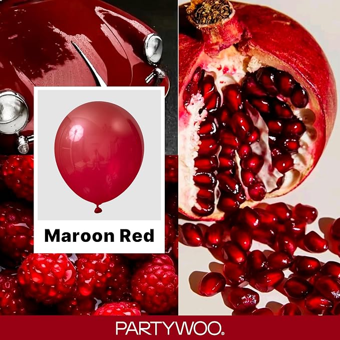 PartyWoo Burgundy Balloons 140pcs Dark Red Maroon Ruby Red Different Sizes | 18 - Image 2