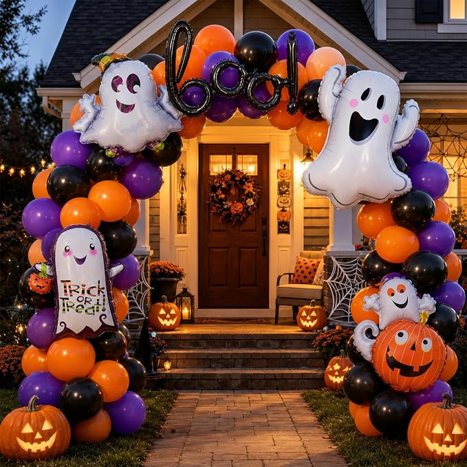 HILAVO 5PCS Halloween Foil Balloons Set, Ghost Pumpkin Boo Balloons Cute Happy - Image 8