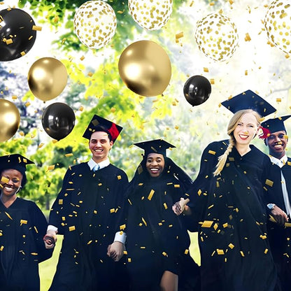 Zesliwy Black and Gold Confetti Balloons, Party Decor | Gold Metallic and Black - Image 6