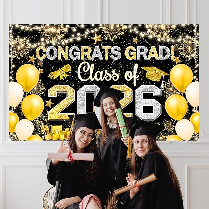 Famoby Congrats Grad Class of 2026 Hanging Banner Fabric Sign Poster Background - Image 5