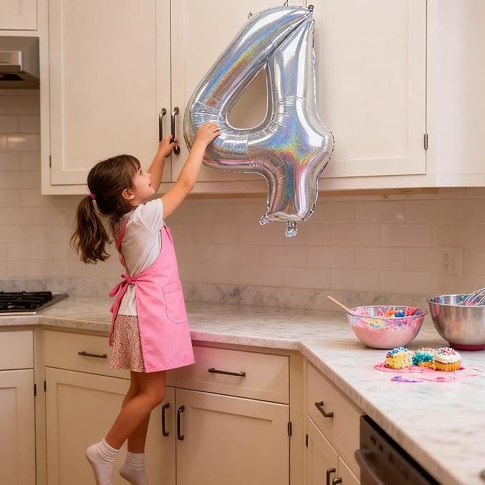 Jonhamwelbor 40 Inch Laser Silver 4 Balloon Number Foil Mylar Giant Balloon - Image 5