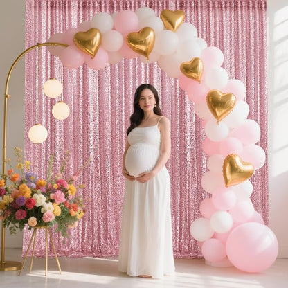 2×8FT-2PCS Light Pink Sequin Backdrop Curtains Panels, Photography Backdrop - Image 2