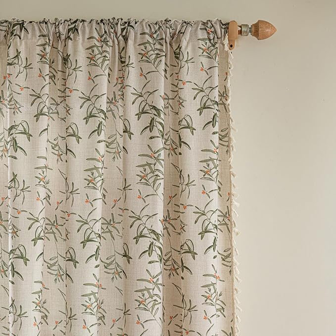 ENJOYBRIDAL Floral Curtains 96 Inch Long Semi Sheer Boho Drapes - Image 2