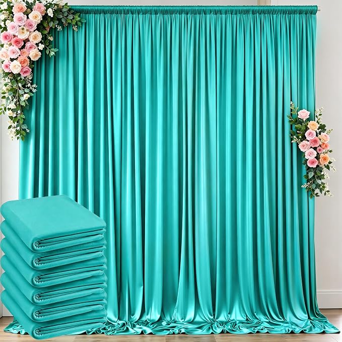 10 ft x 30 ft Wrinkle Free Turquoise Backdrop Curtain by Outpain
