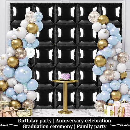 Black Square Foil Balloons 25 Pcs Metallic Black Balloons Wall Backdrop - Image 5