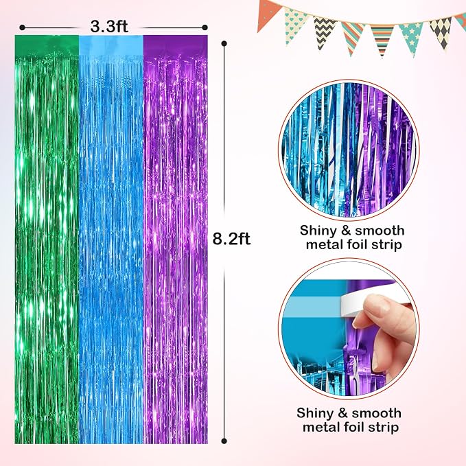Rainbow Metallic Tinsel Foil Fringe Curtains, 2 Pack 3.3x8.3 Feet Party Streamer - Image 2