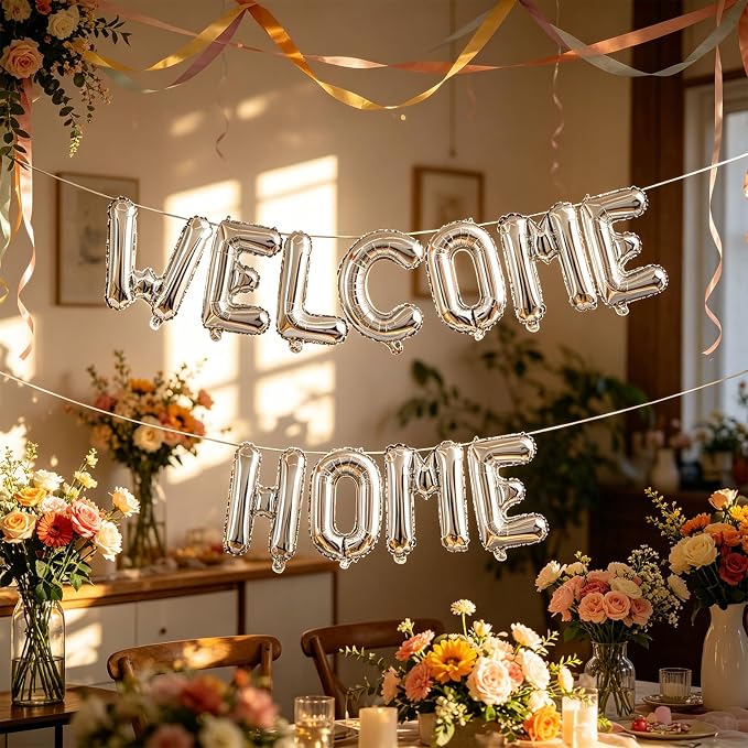 2 Set 22Pcs Silver WELCOME HOME Letter Balloons 16in Balloon Foil Letter - Image 4