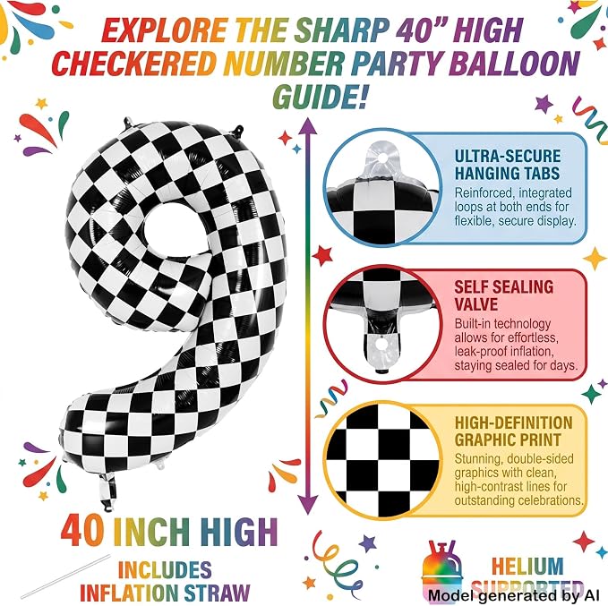 40" Checkered Number 19 Balloon - Image 2