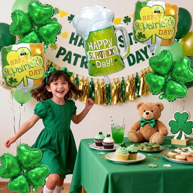St. Patrick's Day Balloons 5pcs 18 Inch Shamrock Balloons Clover Foil Balloon - Image 8
