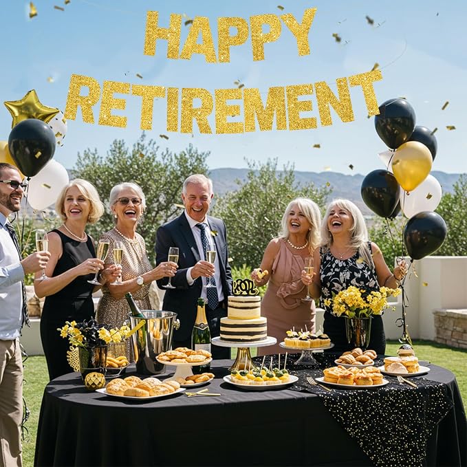 Glitter Gold Happy Retirement Banner Pre-Strung Retirement Party Decorations - Image 5