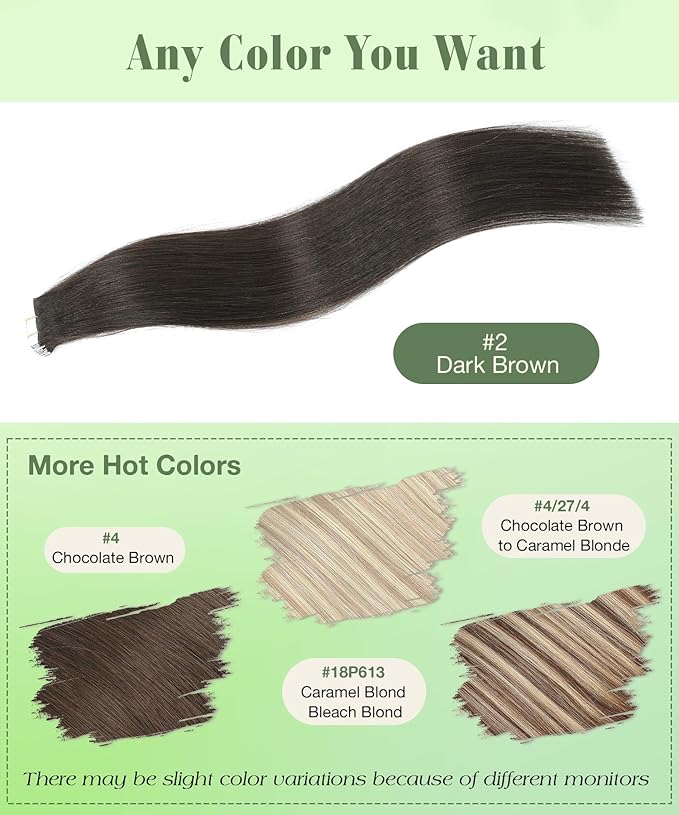 SURNEL Tape in Hair Extensions 14 inch #2 Darkest Brown Tape in Hair Extensions Human Hair 20pcs 50g(#2-14)