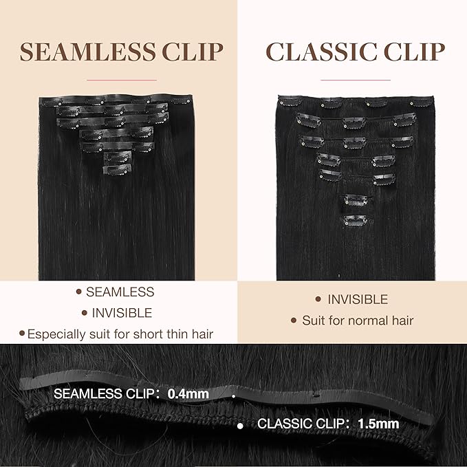 GOO GOO Clip in Hair Extensions Real Human Hair, Remy Human Hair Extensions Clip ins for Women, Natural Human Hair, 14inch 110g 7Pcs, 1B Natural black