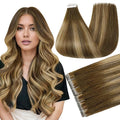 Full Shine Injection Tape in Hair Extensions Color 4/24/4 Bridal Hairstyles Lightweight Natural Straight Human Hair Tape in Extensions 20Inch 50G 20Pcs Seamless Invisible Extension