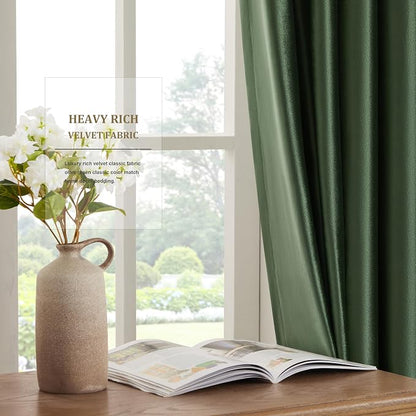 BULBUL Velvet Oilve Green Blackout Curtains 102 inch Long - Image 4