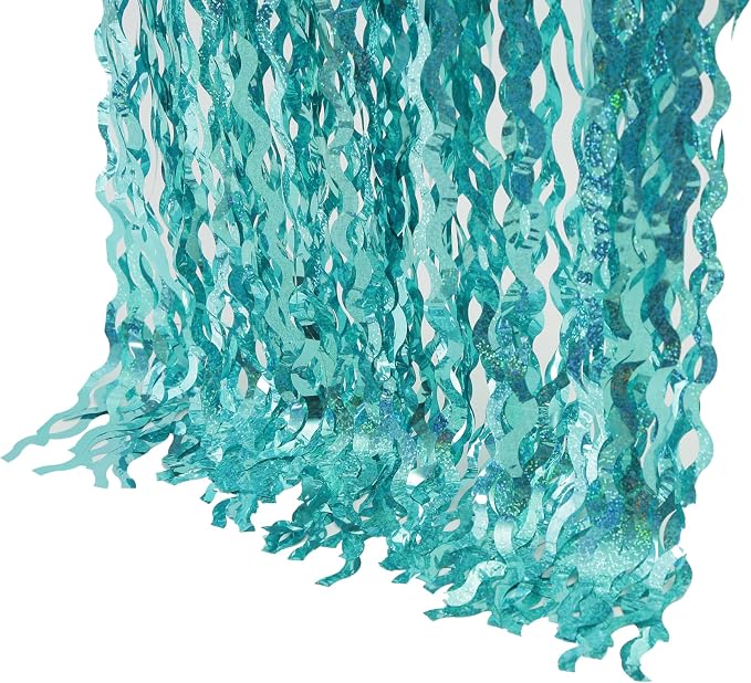 4 Pack 3.3 ft x 6.6 ft Wavy Sparkle Aqua Teal Blue Foil Curtain - Image 8
