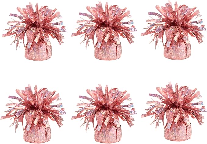 Glitter Rose Gold Balloon Weights, 6 Pack | Glitter rose gold PET film; helium by Unknown