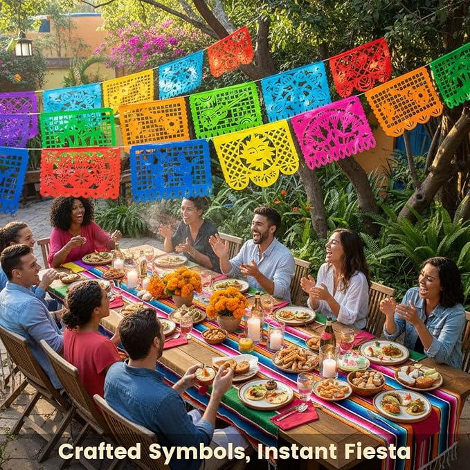 DOMESTAR 8 Packs 144 FT Mexican Papel Picado, Fiesta Mexican Party Banners | - Image 6