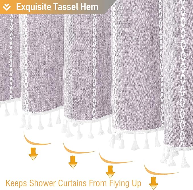 Lavender Cream Boho Farmhouse Linen Heavy Duty Shower Curtain, 72x72 | 330GSM - Image 6