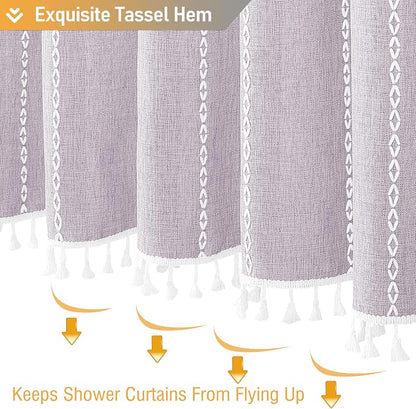 Lavender Cream Boho Farmhouse Linen Heavy Duty Shower Curtain, 72x72 | 330GSM - Image 6