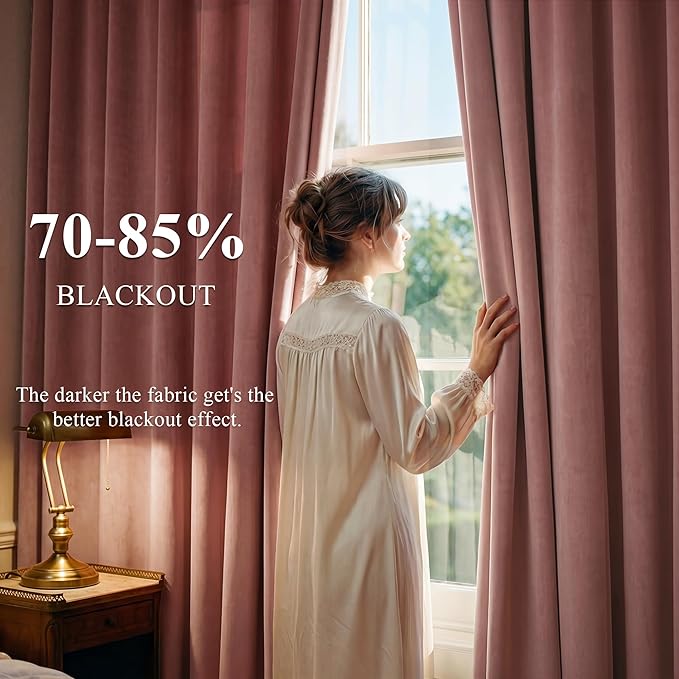 Mauve Velvet Curtains for Home Theater Room Nursery, 300GSM Heavy Soft Velvet - Image 3