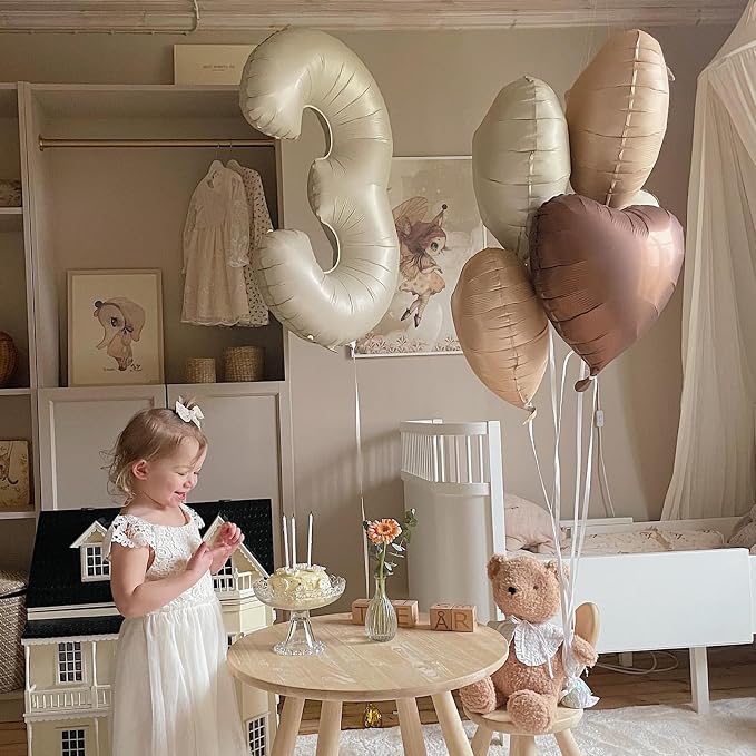 Sand White Brown Heart Balloons, 18Inch Boho Cream Nude Neutral Helium Balloon - Image 3