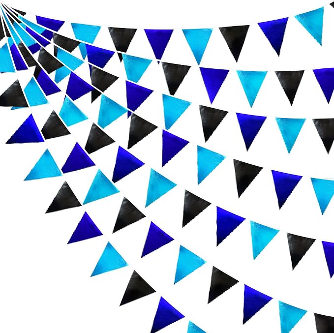 Black Blue Party Decorations Metallic Fabric Triangle Pennant Banner Flag by pinkblume