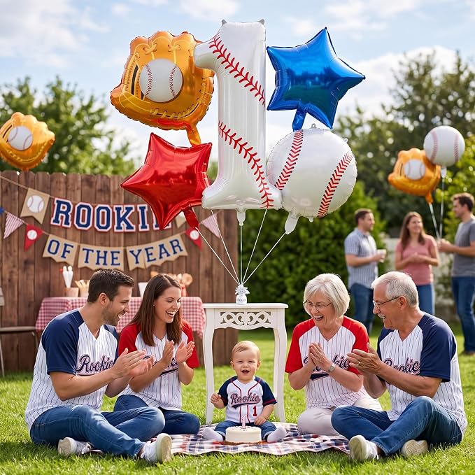 Jenaai Number 1 Baseball Balloons White Red and Blue Baseball Glove Balloons - Image 5