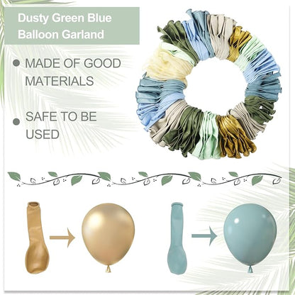 Amandir 173Pcs Dusty Blue Green Balloon Garland Arch Kit | Haze Fog Blue Ash - Image 3