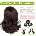 KooKaStyle Ponytail Extension, 10" Short Claw Clip in Pony Tails Hair Extensions Curly Wavy Synthetic Drawstring Ponytail Hairpieces for Women Girls Dark Brown