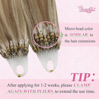 YoungSee Micro Link Hair Extensions Human Hair Highlight Micro Loop Hair Extensions Real Human Hair Light Brown Highlights Blonde Microbead Hair Extension for Adding Hair Volume 18 Inch 50s 50g