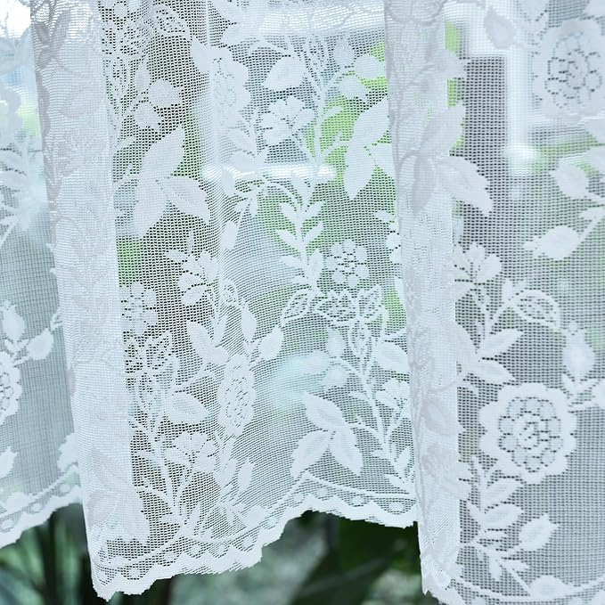 FINECITY White Lace Valance for Kitchen Window W52 x L18 Inch 1 Panel | Rod - Image 5