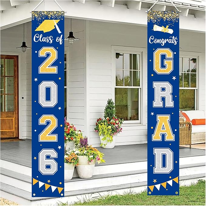 Graduation Decorations 2026 GRAD Banner Blue Porch Door Sign Welcome Banner by Labrostar