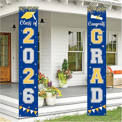 Graduation Decorations 2026 GRAD Banner Blue Porch Door Sign Welcome Banner by Labrostar