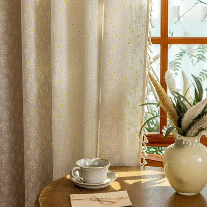 ENJOYBRIDAL Floral Curtains 96 Inch Length 2 Panels Tassel Drapes Rod Pocket by ENJOYBRIDAL