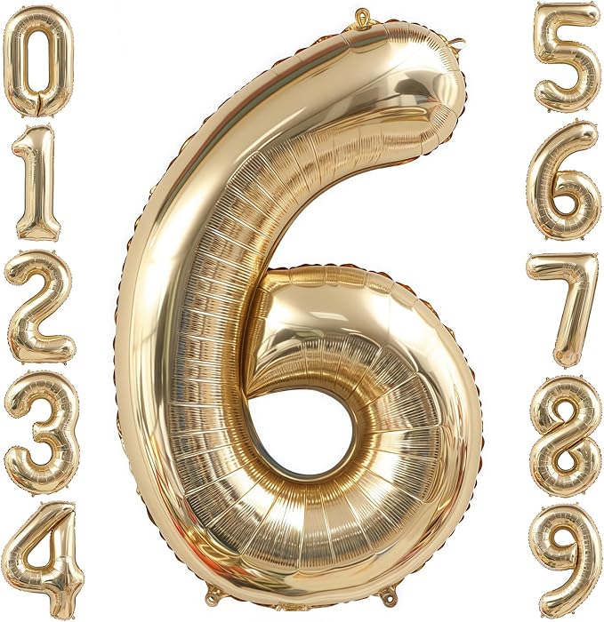 Champagne Gold 6 Balloon, 40 Inch Light Gold Number 6 Balloon Big Foil Mylar by BBPOOL
