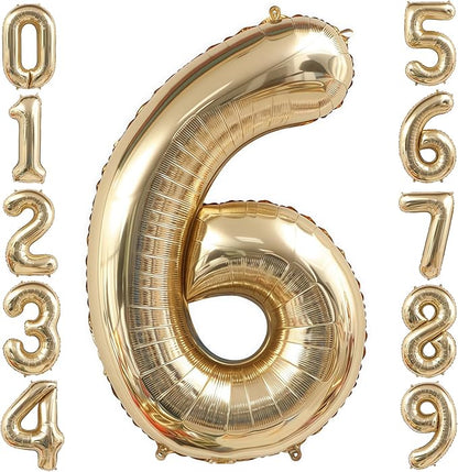 Champagne Gold 6 Balloon, 40 Inch Light Gold Number 6 Balloon Big Foil Mylar by BBPOOL
