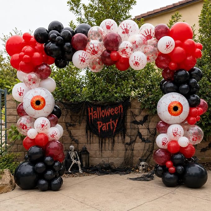 Halloween Bloody Scary Balloons Red Black Hand Print Eye Balloons | 4D Eyeball - Image 4