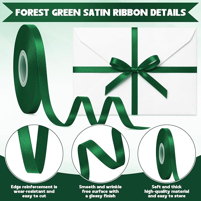 30Yards 3/8In Thin Forest Green Ribbon - Image 3