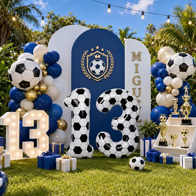 Soccer 13 Balloon Number, 40 Inch Soccer Number 13 Foil Balloon - Image 6