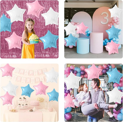 Pink Blue White Star Foil Balloons, 18 Inch Metallic Light Pink Blue Stars - Image 7