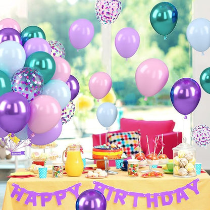 Mermaid Balloons, 12 Inch Pastel Purple and Teal Balloons - Image 4