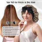 YFONG 100% 22 Momme Mulberry Silk Bonnet for Sleeping Women, Larger Double Layer Silk Hair Wrap for Curly Short Long Hair, Non-Slip Sleep Cap Turban with Elastic Tie Band (Leopard)
