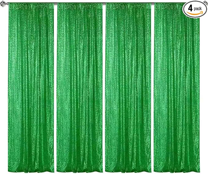 Sugargirl Grass Green Sequin Backdrop Curtain 4 Panels 2FTx8FT Glitter Grass by Sugargirl
