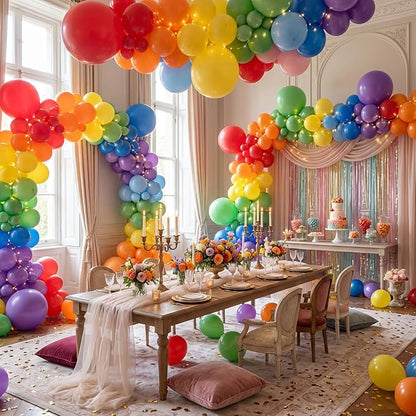 RUBFAC 135pcs Rainbow Balloons, Latex Colorful Balloon Different Sizes 18 12 10 - Image 8