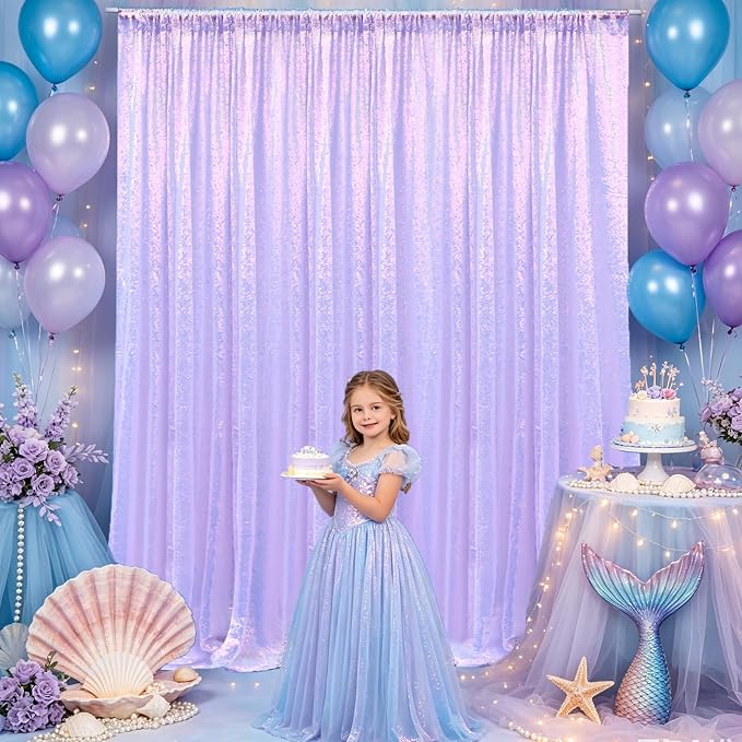 Hahuho Mermaid Lavender Sequin Backdrop Curtain, Banquet Decoration（2 Panels - Image 3