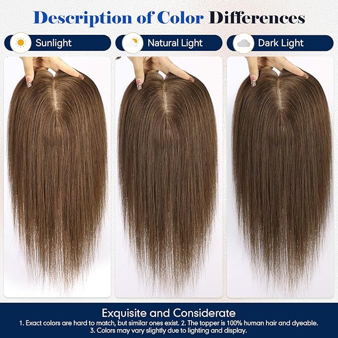 HAIRCUBE Hair Toppers For Women With Thinning 5"*5" Large Base Real Hair Toppers For Women, 14 Inch For Hand-Woven, 60g, Silk, Natural, realistic, Use Daily, Hairloss, Brown, with bangs